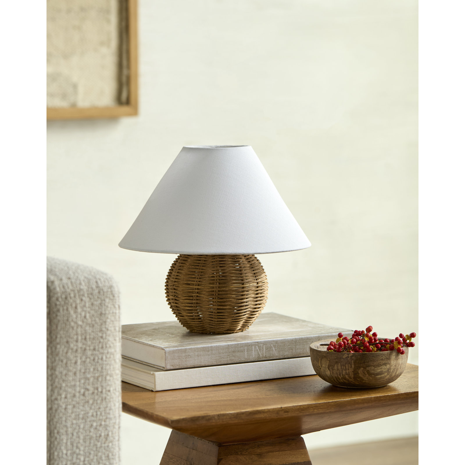 Chemise Rattan Table Lamp, Light Brown, Classic Empire