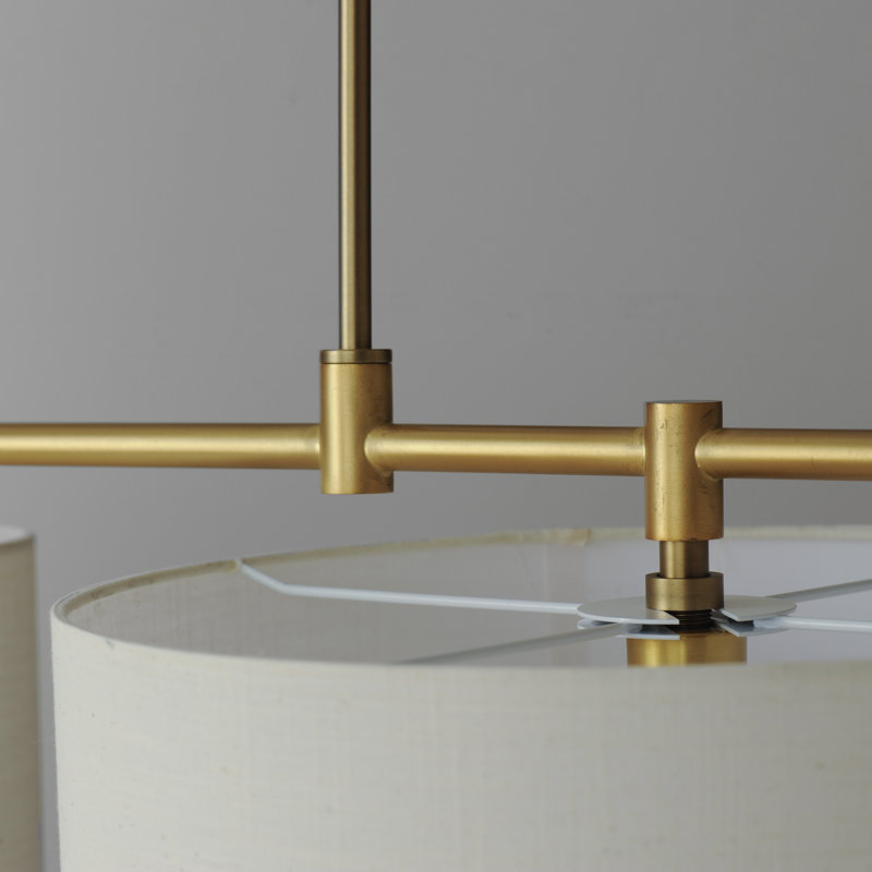 Luminaire suspendu tambour à 3 lumières pour îlot de cuisine Eronim, Laiton vieilli naturel, Beige