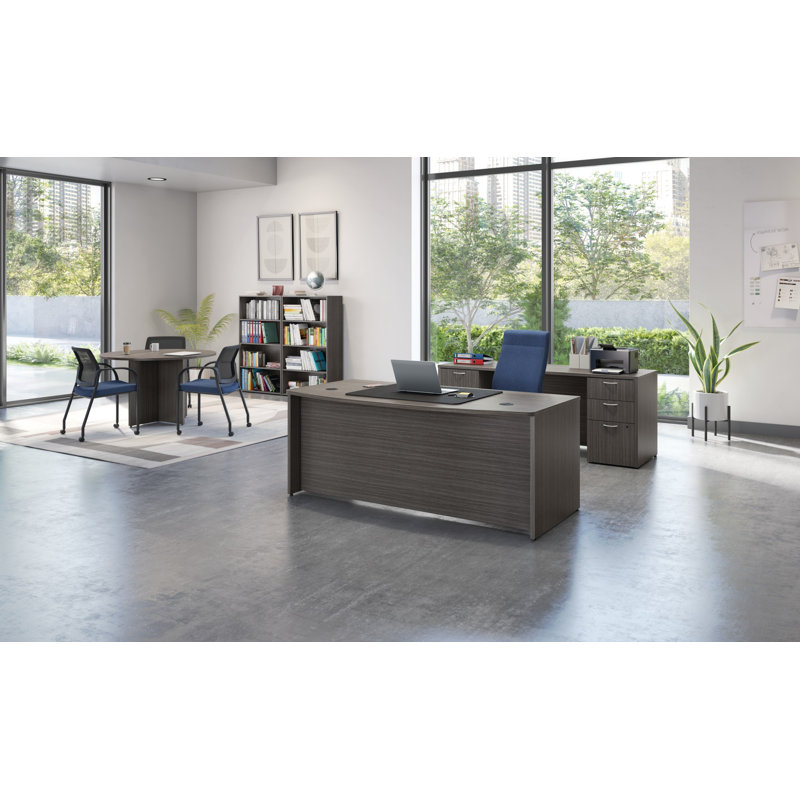 Mod Solid Wood Computer Desk, Slate Teak