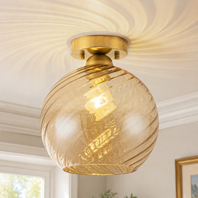 Amberwyn Home 1-Light Amber Glass Globe Flush Mount Ceiling Light