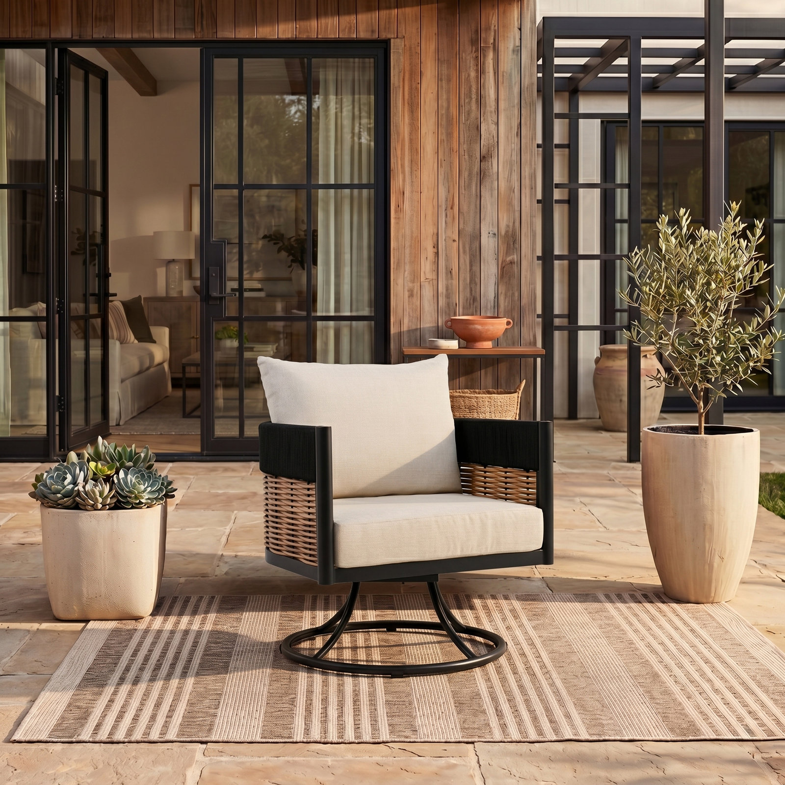 Harrison Swivel Patio Lounge Chair, Taupe