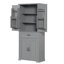 Armoire de rangement autoportante de 72,2 po de hauteur avec rangement à 4 portes pour salle de bain (options blanc / gris)-989302229
