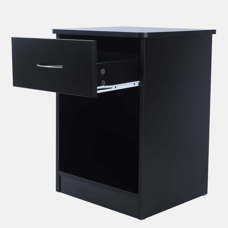 Bayhills 2 pcs nightstand with Drawers, File Cabinet Storage with Sliding Drawer and Shelf(Black)