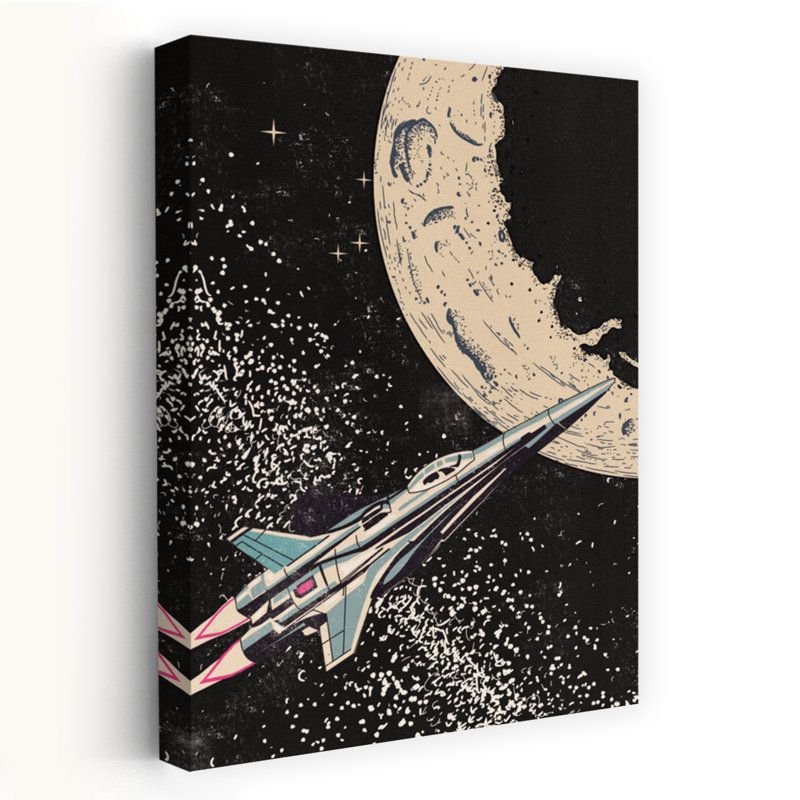 Sci-Fi, lune, vol, rétro, paysage rétro, nature, art mural, 36" H x 24" W