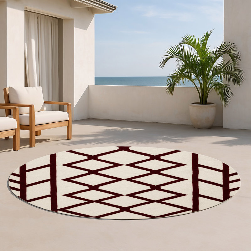 Tapis intérieur et extérieur beige Trellis, Rond 5 pi