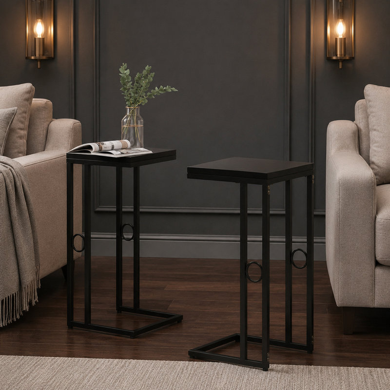 Ensemble de 2 tables de bout modernes en forme de C, fabrication robuste et durable