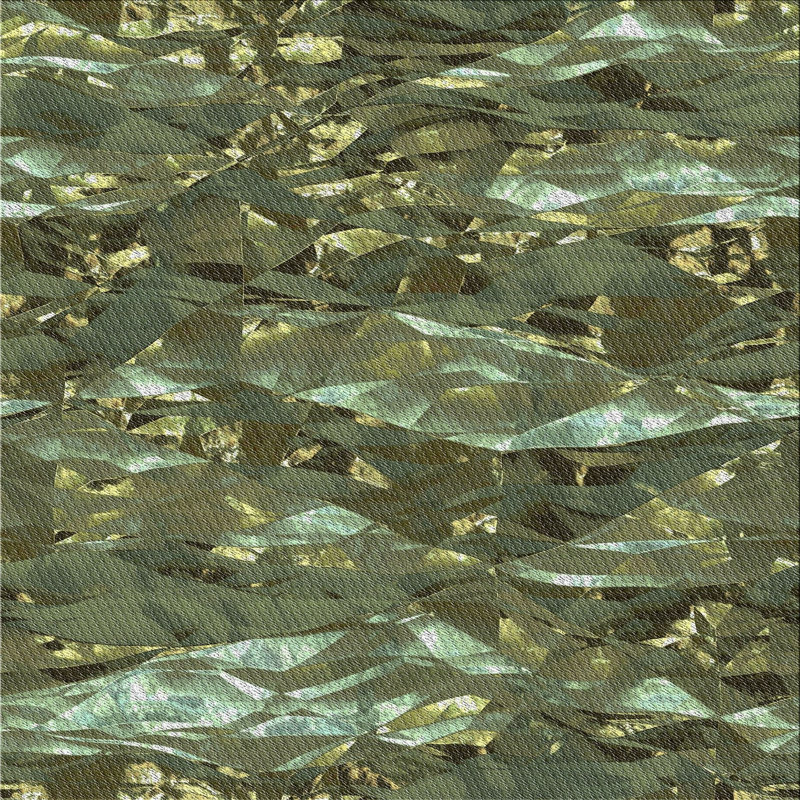 Tapis vert/brun à motifs, Carré 4 pi