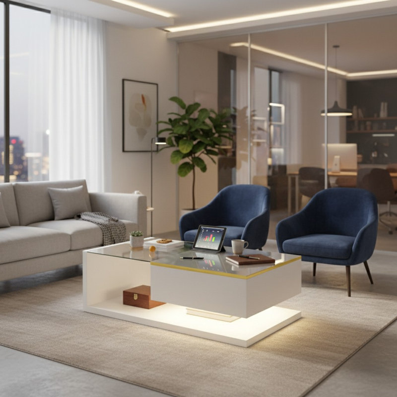 Coffee Table with Storage, White, 32.5cm H x 90cm W x 50cm D