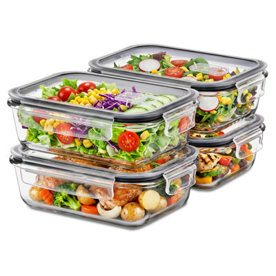  Contenants en verre pour aliments avec évent à vapeur d'air, couvercles hermétiques - Bols de préparation de repas en verre sans BPA étanches, allant au micro-ondes, au four, au congélateur et au lave-vaisselle - Ensemble de rangement rectangulaire de 2