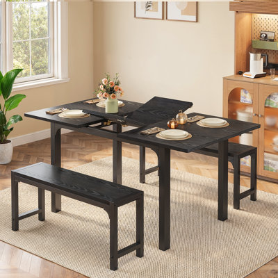 Table de salle à manger extensible de 47,3 po à 63 po avec rallonge Smart-Flip, conversion de 6 secondes en table longue de 6 personnes, conception peu encombrante pour un appartement, avec banc, multi-usage comme bureau ou table de salle à manger