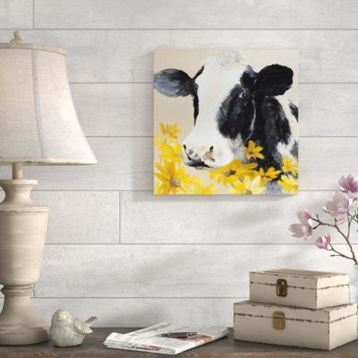 Reproduction d’art graphique sur toile tendue « vache jaune sauvage Flower »