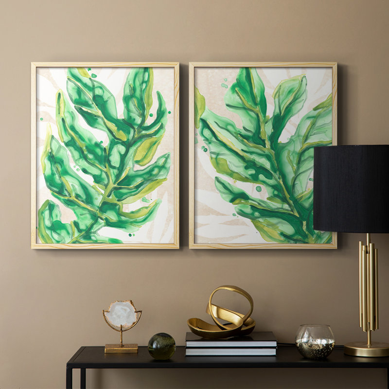 Parchemin Palms III - reproduction encadrée de qualité supérieure - prête à être accrochée - aucun clou requis - aucun clou requis