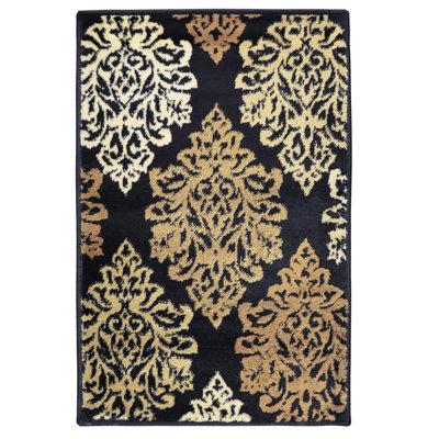 Tapis d'intérieur à motif floral damassé contemporain Valarie