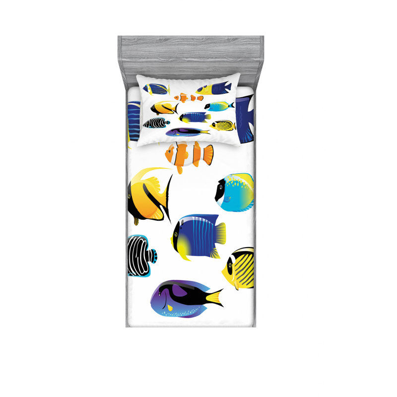 Ensemble de draps de divers types de créatures marines, Taie d'oreiller pour lit simple