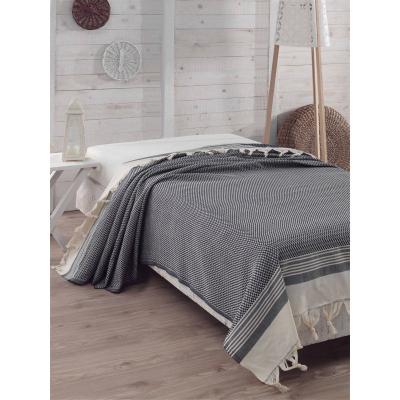 Couvre-lit / couvre-lit 100% coton Bowdoin Hasir, Couvre-lit 94 po x 87 po, gris