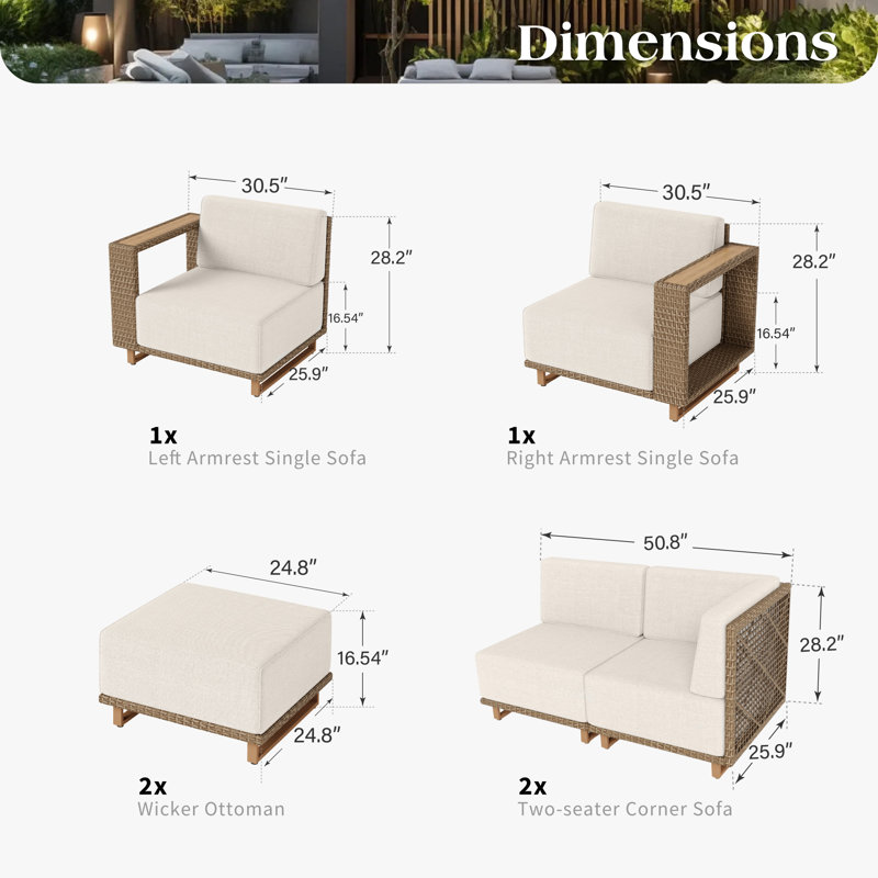 8-Person Wicker U-Shaped Patio Sectional with Ottomans