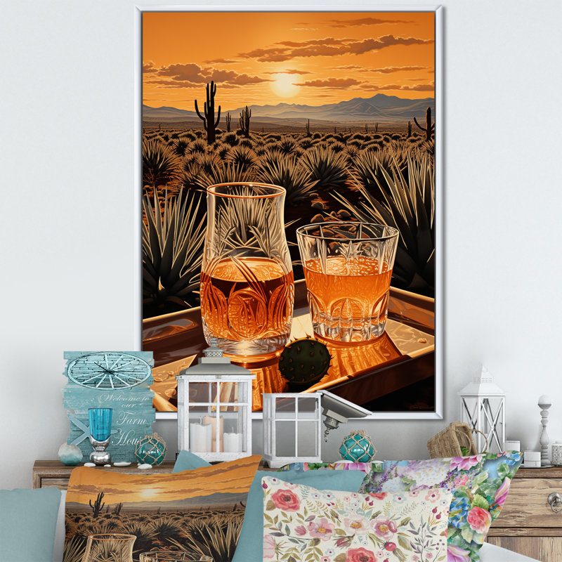 «Tequila Sunrise» de Grisborne, Cadre flottant blanc, H 44 po x l 34 po x P 1,5 po