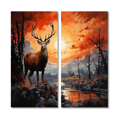 Silhouette de cerf audacieux - ensemble d'art mural moderne de 2