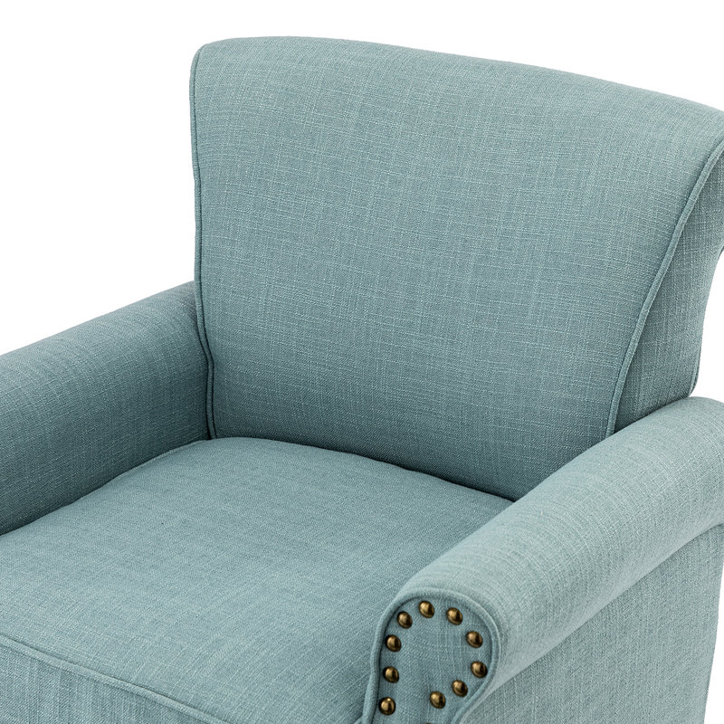 Fauteuil rembourré avec pieds en bois massif Mooresville, Polyester bleu