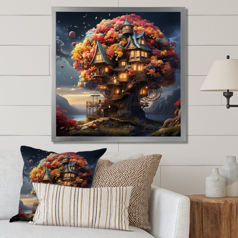 The Wishing Tree House I - Vangogh Canvas Art Print, H 30 po x l 30 po x P 1 po, Cadre simple argenté