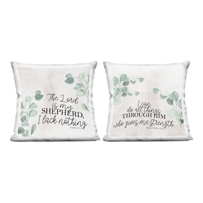 Spiritual Scriptures with Eucalyptus 2 Piece Decorative Printed Throw Pillow Set, design by Kim Allen