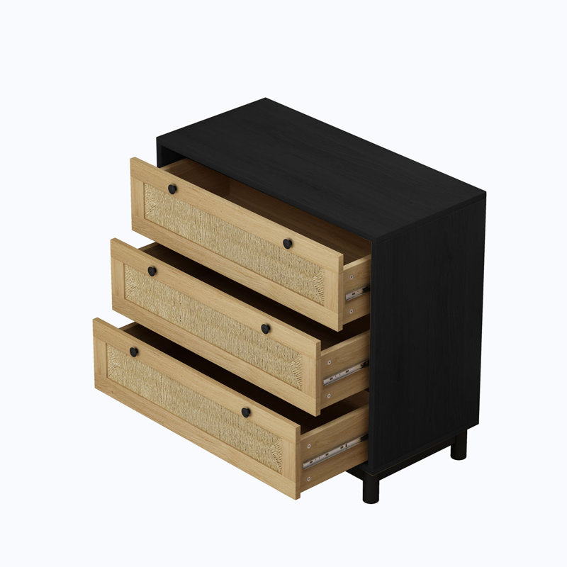 Commode de rangement à 3 tiroirs, ensemble de 2, Noir, noir, noir, noir