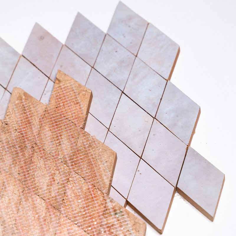 Gemma 3.75 in. x 2.25 in. Grid Terracotta Tile, Off-White