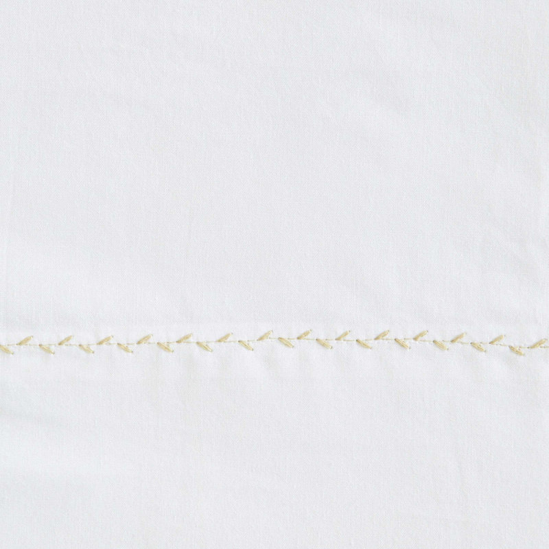 Martha Stewart Lilly Pond Leaf Embroidered Cotton Sheet Set, Beige, Queen Sheet Set with 2 Standard Pillowcases