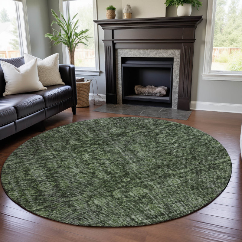 Premium Machine Washable Ducote AMF1145 Damask Rug, Round 8'