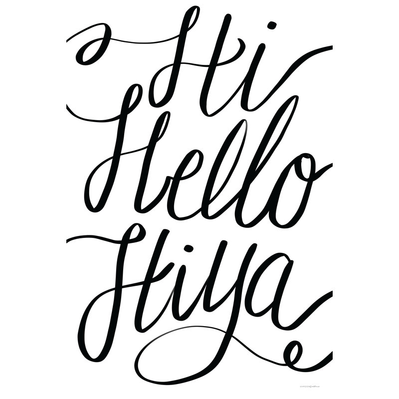 «Hi Hello Hiya» par Kamdon Kreations, H 36 po x l 24 po, Pas de tapis, Cadre flottant doré