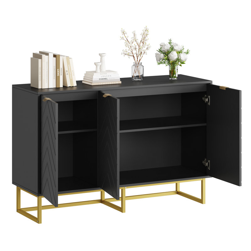 Buffet Modern avec portes à chevrons et console, Noir