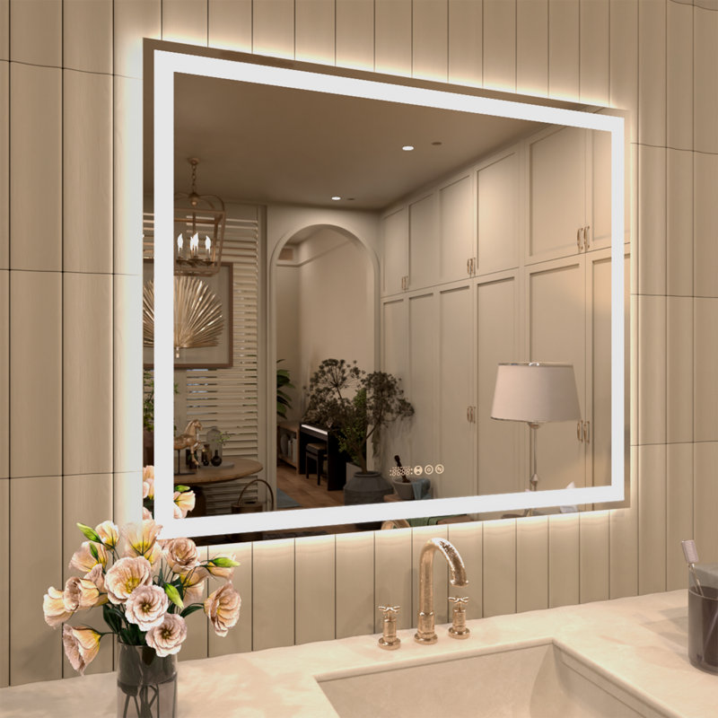 Rectangular Frameless LED Wall Bathroom Vanity Mirror, 36" x 42"