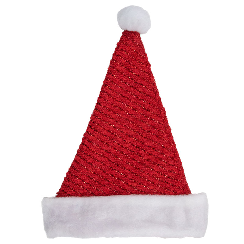 Chapeau de père Noël 17 po à rayures rouges et blanches avec pompon et fausse fourrure