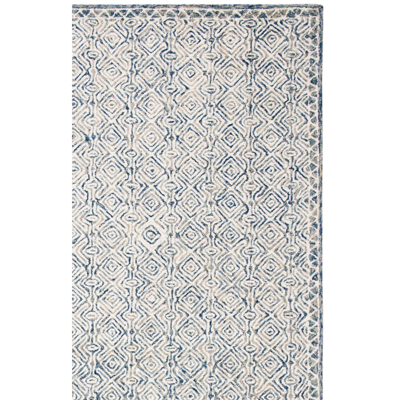 Tapis bleu marine / crème en laine touffeté à la main Basham, Tapis de couloir 2 pi 3 po x 11 pi