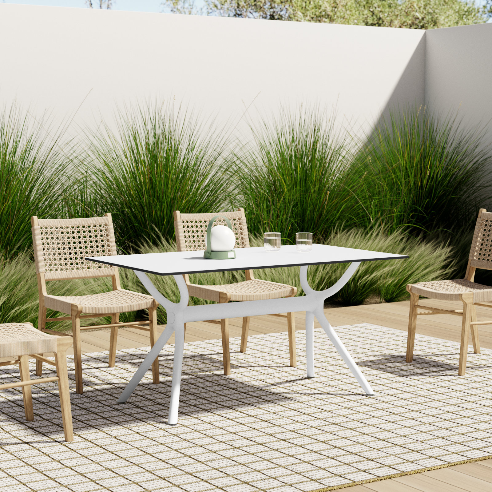 Farrah Patio Dining Table, White, 29.5" H x 55" L x 31.5" W
