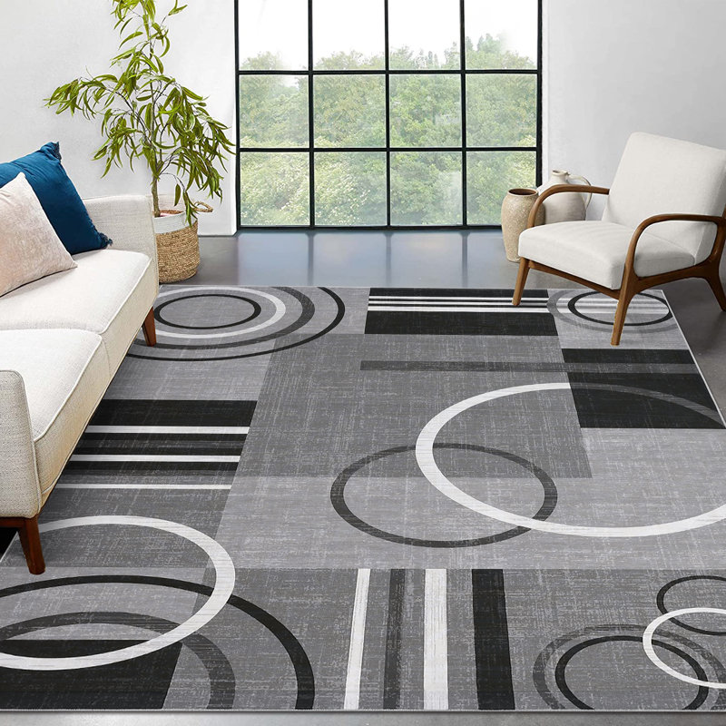 Geometric Machine Washable Rug with Rubber Backing for Living Room Modern Non-Slip Dining Room Rug Easy-Cleaning Floor Carpet for Bedroom