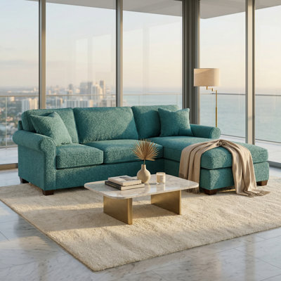Canapé modulaire Irlanda - fabriqué aux États-Unis, livraison en 5 jours, options de tissus sur mesure, mobilier modulaire en forme de L en gros - émeraude Hepburn - tissu vert écume de mer