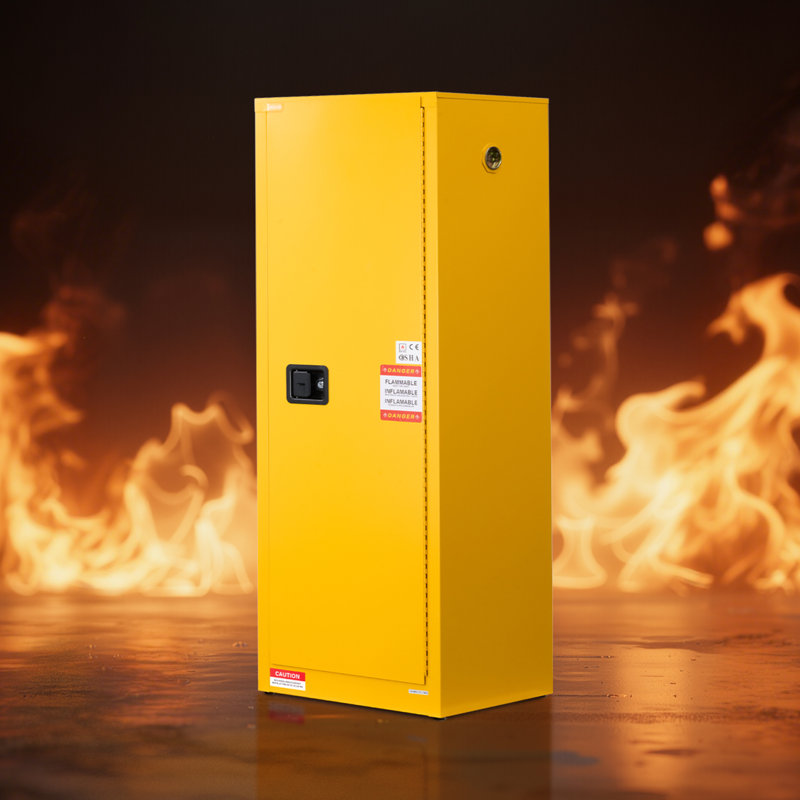 Flammable Cabinet, 23.2 x 18.1 x 65.0 inch, 23 Gallon Flammable Storage Cabinet with Adjustable Shelf, Cold-Rolled and Galvanized Steel Fire Cabinets, for Commercial Industrial Home Use, Yellow