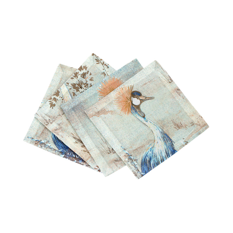 Crested Crane Cotton Sateen Cocktail Napkins, Burnt