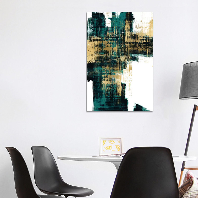 Infatuation Gold On Teal I by Alex Wise - Wrapped Canvas Painting, 101.6 cm H x 66.04 cm W x 3.175 cm D