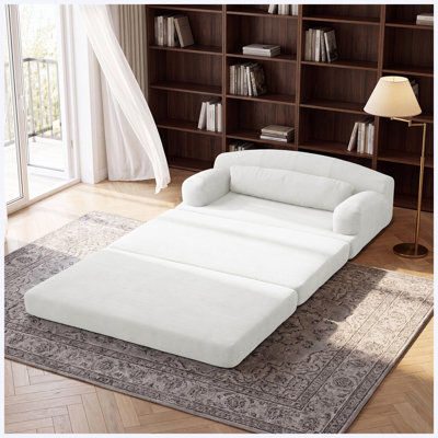 Compression Sponge 2-Seater Micro Corduroy Sofa Bed, Removable Cover Modular Floor Couch, Beige
