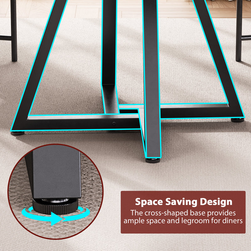 Round Dining Table: Pedestal Frame, Space-Saving Industrial Style, Brown, 30"H x 42"L x 42"W