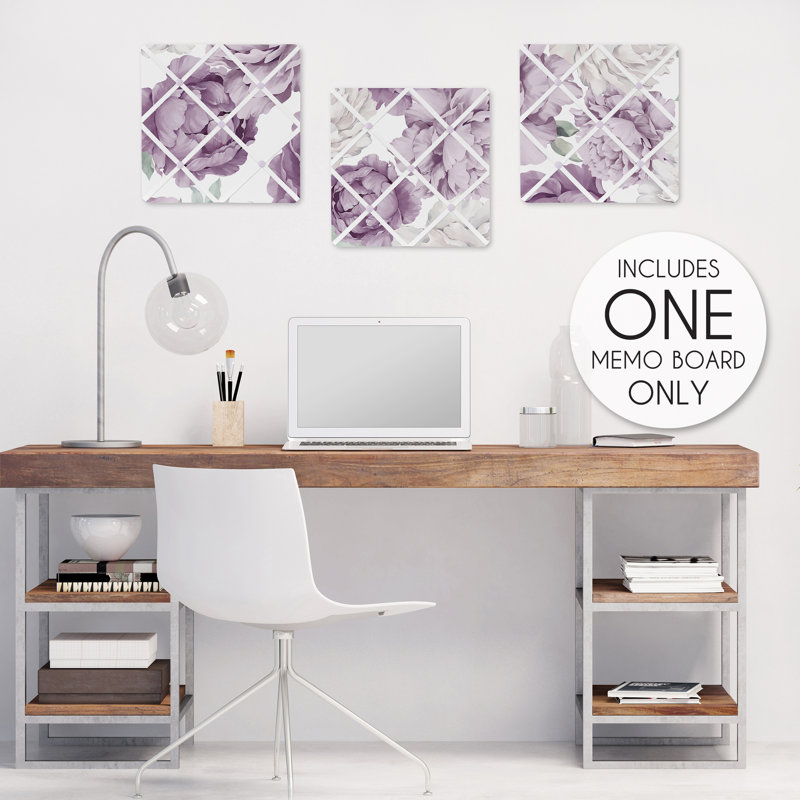Tableau mémo mural pivoine et lavande mauve et ivoire par Sweet Jojo Designs