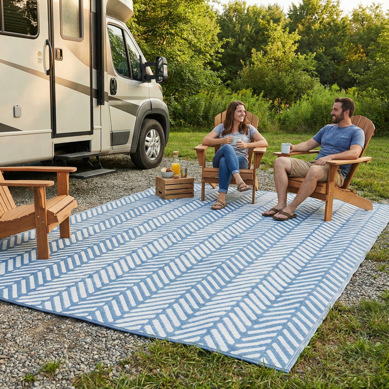 Tapis d'extérieur à chevrons géométriques Herringbone Geo, Rectangle 4pi x 6 pi