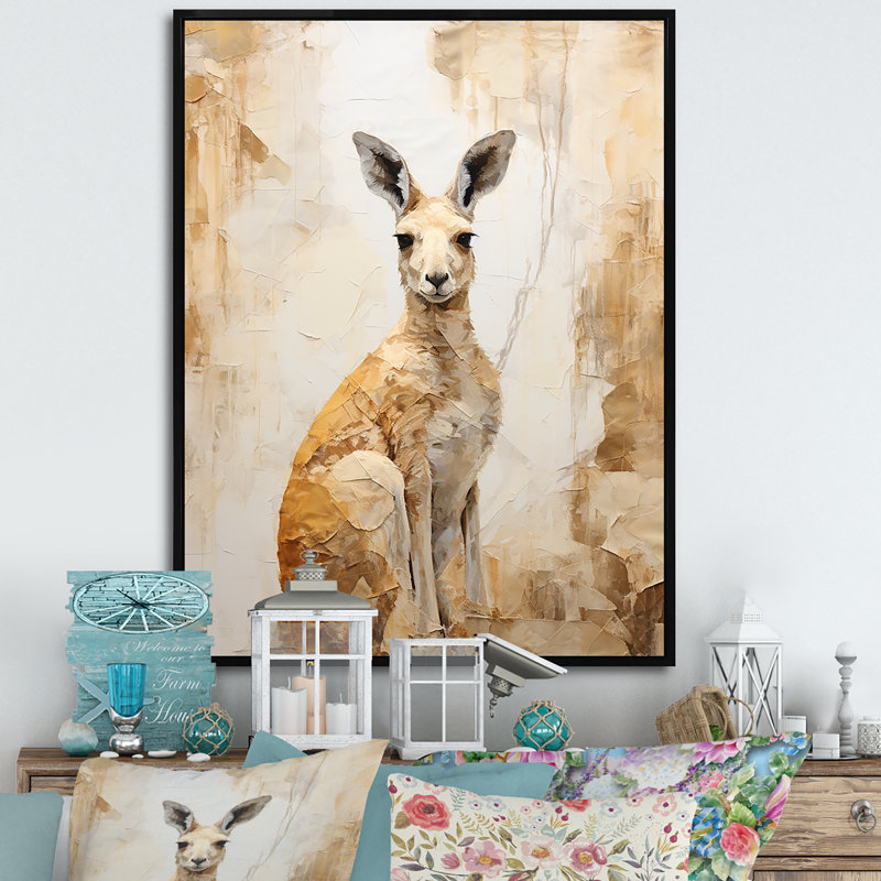 Minimal charmant kangourou sur toile, Cadre flottant noir, H 32 po x l 16 po x P 1 po