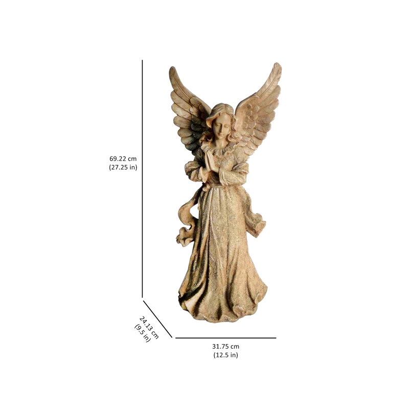 Sandstone Standing Angel with Wings Up Garden Statue