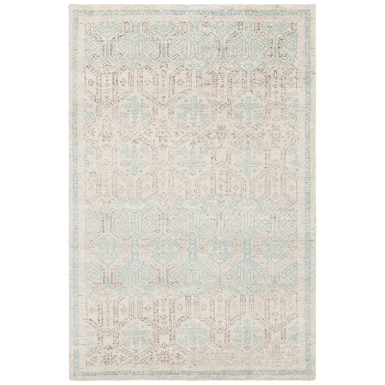 Isla Geometric Hand-Knotted Wool Cream/Blue Area Rug