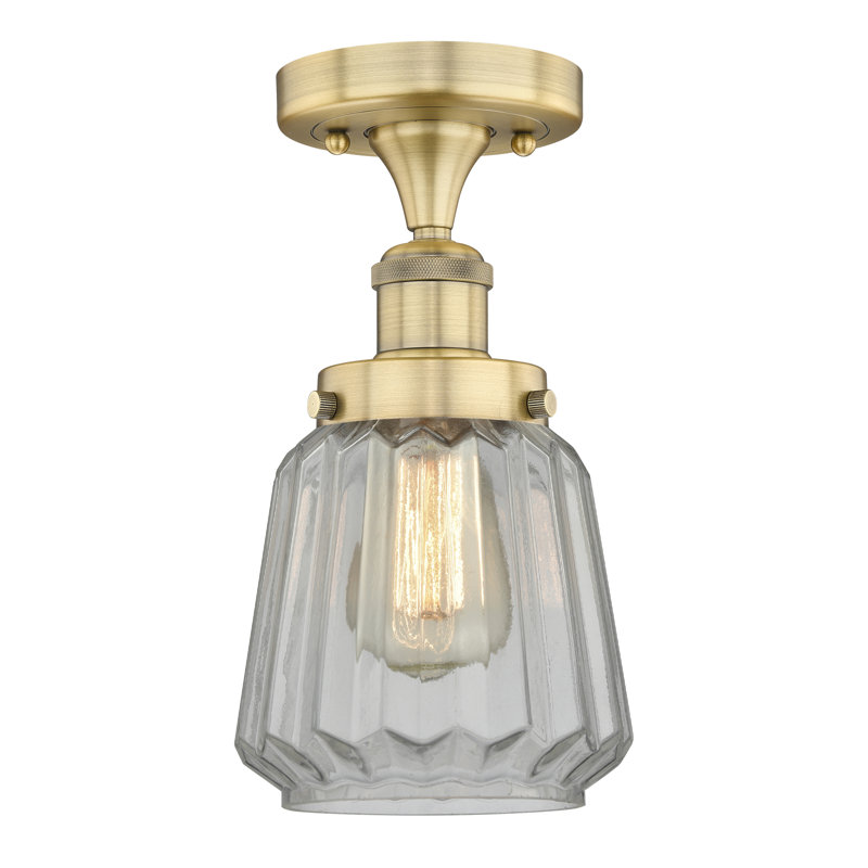 Kemmel Glass Semi Flush Mount, Clear, Brushed Brass