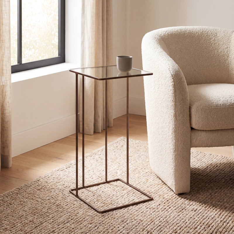 Margos Glass Top End Table, Antique Gold