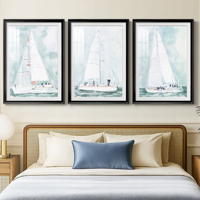 Soft Sailboat II  -Custom Framed  Premium Print W Matt - 3 Pieces